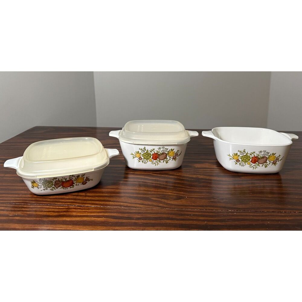 VTG Corning Ware "Spice of Life" Petite Pan Casserole, P-41-B & P-43-B (2) w/Lid